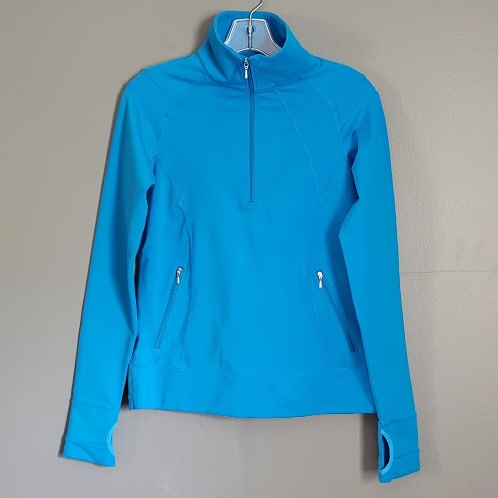 NILS Women's Long-Sleeve Blue 1/2 Zip T-Neck Top. Size M